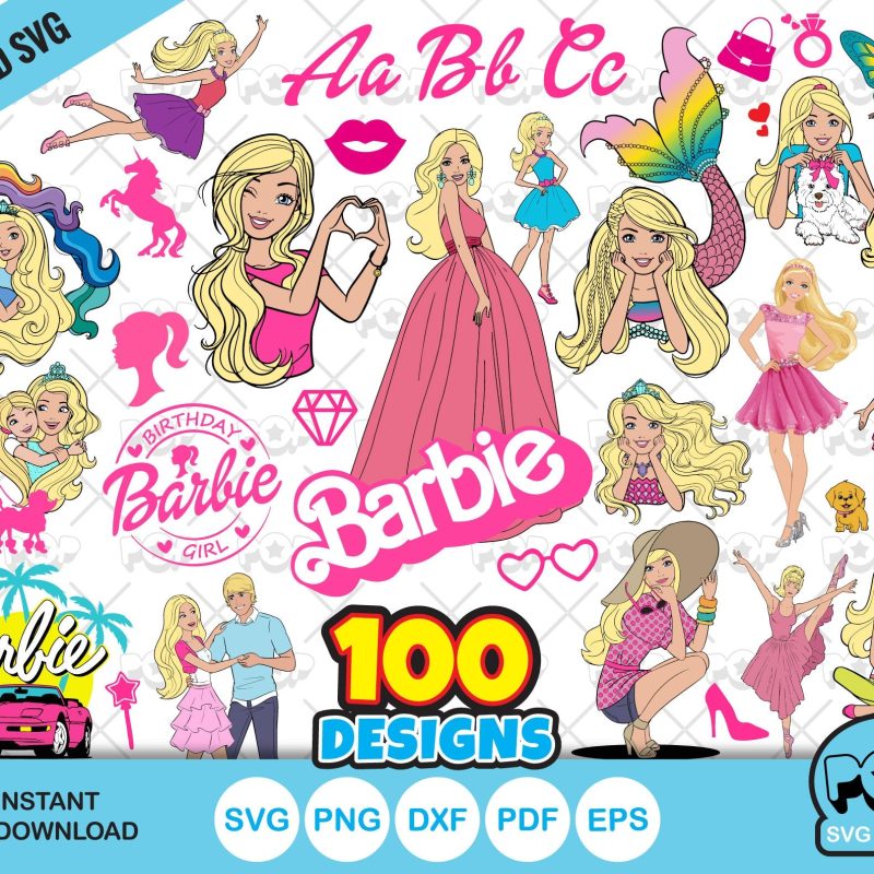 Barbie 100 cliparts bundle + alphabet, Barbie svg cut files for Cricut / Silhouette, Barbie png, dxf, instant download