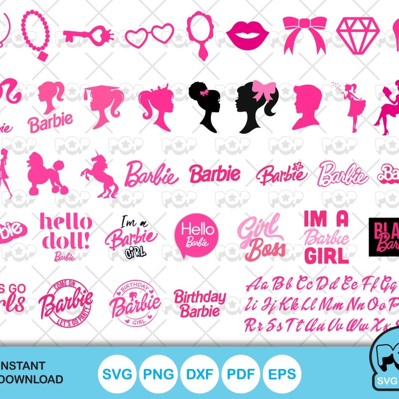 Barbie 100 cliparts bundle + alphabet, Barbie svg cut files for Cricut / Silhouette, Barbie png, dxf, instant download