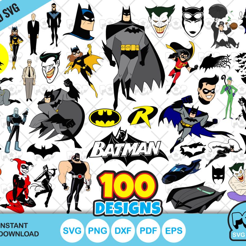 Batman 100 cliparts bundle, Batman SVG cut files for Cricut / Silhouette, PNG, DXF, instant download