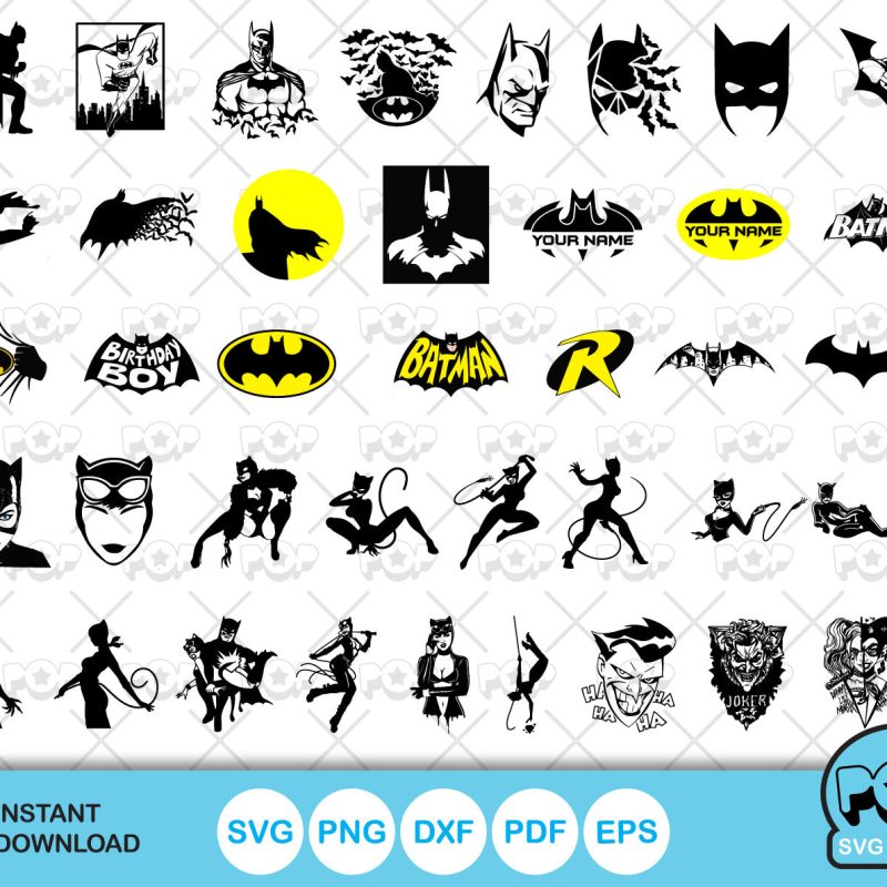 Batman 100 cliparts bundle, Batman SVG cut files for Cricut / Silhouette, PNG, DXF, instant download
