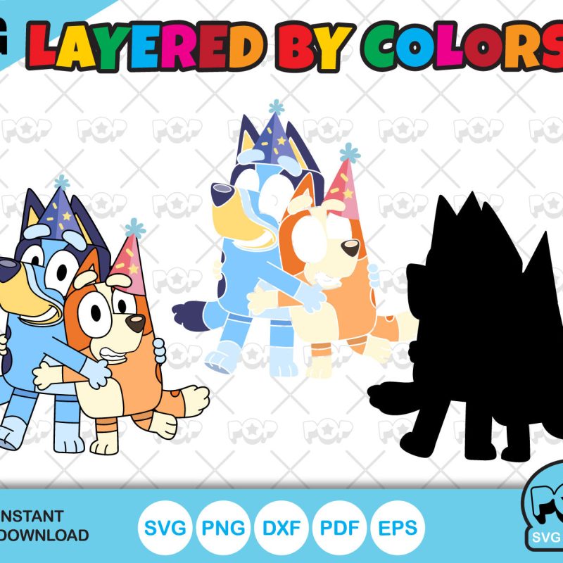Bluey Birthday clipart set + alphabet, Bluey SVG cut files for Cricut / Silhouette, PNG DXF, instant download