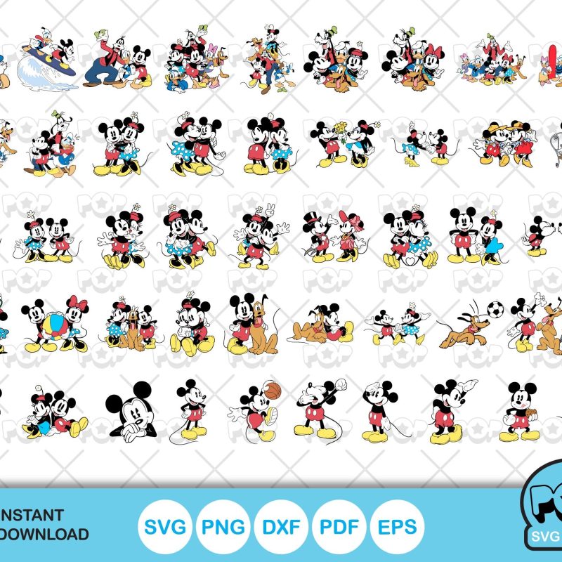 Classic Mickey and Friends 100 cliparts bundle, svg cut files for Cricut / Silhouette, Mickey & friends png