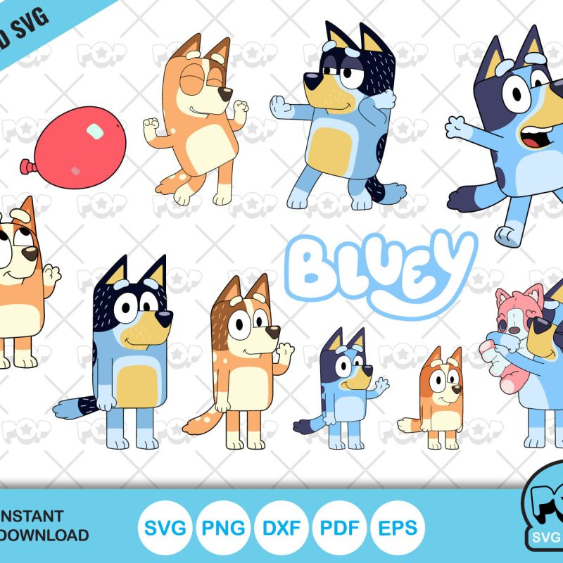 Bluey Clipart Bundle, Bluey the dog SVG cut files for Cricut / Silhouette, PNG DXF, instant download