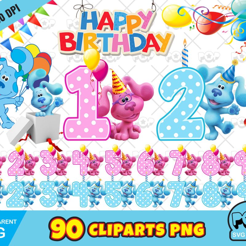 Blue's Clues Birthday Clipart PNG, Blues Clues Bday png cut file for Cricut Silhouette, instant download