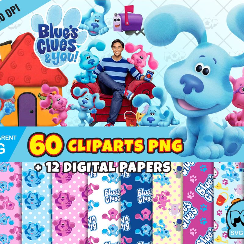 Blue's Clues clipart PNG, Printable png cut for Cricut / Silhouette, Blues Clues digital papers, instant download