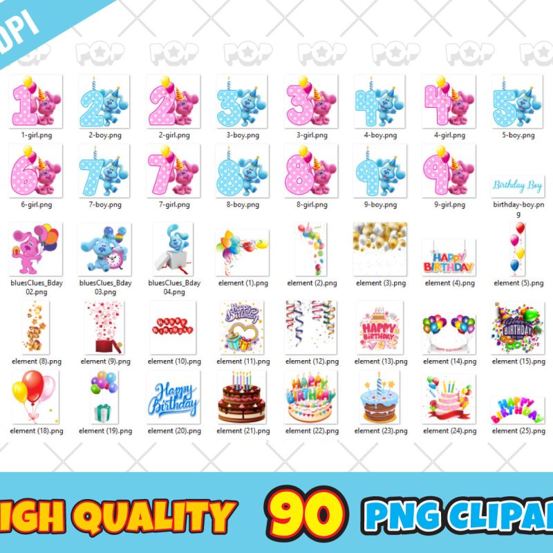 Blue's Clues Birthday Clipart PNG, Blues Clues Bday png cut file for Cricut Silhouette, instant download