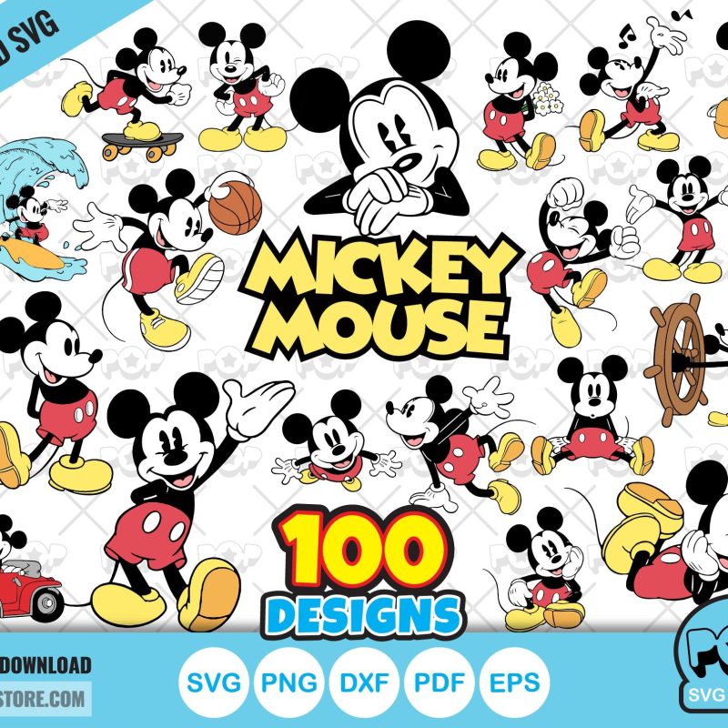 Classic Mickey Mouse 100 cliparts bundle, Mickey svg cut files for Cricut / Silhouette, Mickey Mouse png