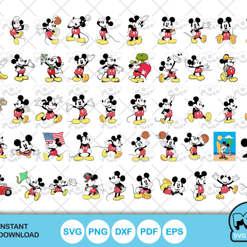 Classic Mickey Mouse 100 cliparts bundle, Mickey svg cut files for Cricut / Silhouette, Mickey Mouse png